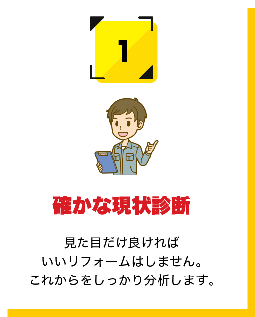 確かな現状診断 見た目だけ良ければいいリフォームはしません。これからをしっかり分析します。